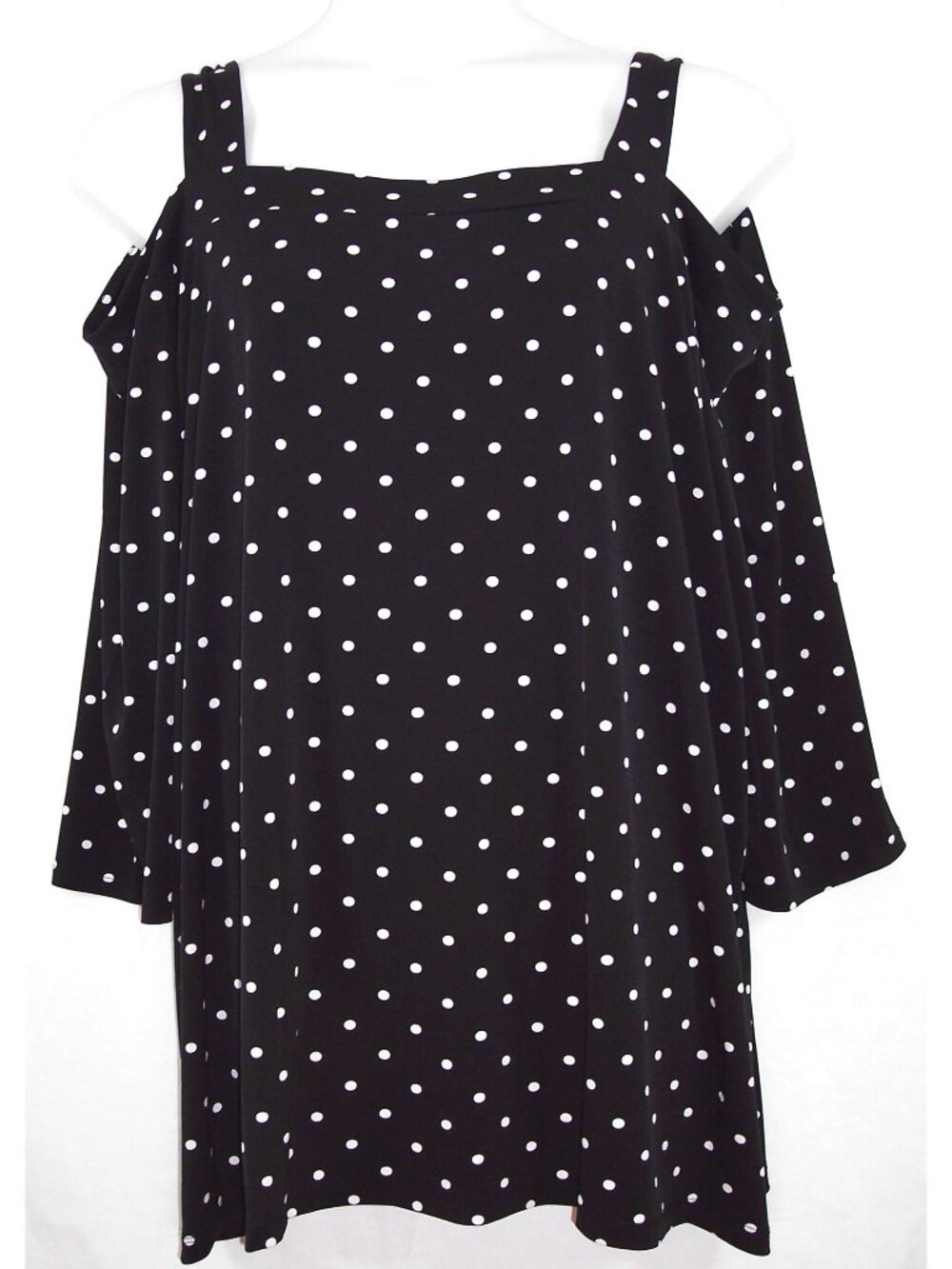 Woman Within 3X 30/32 Top Black & White Polka Dot 3/4 Sleeves Cold Shoulder NEW - Picture 4 of 12